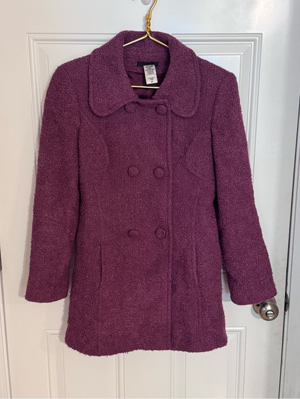 Y2K Guess Fit & Flare Bouclé Wool Blend Pea Coat Purple Women’s Size Small
